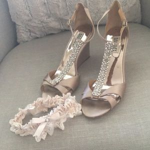 Badgley Mischka blush wedges with Rhine stones